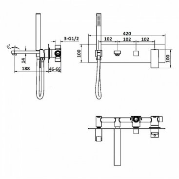 Смеситель для ванны Boheme Qubic 474-2-SGM Shine Gun Metal