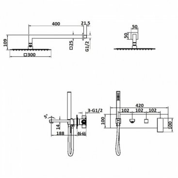 Душевая система Boheme Qubic 474-NB Nikel Brush