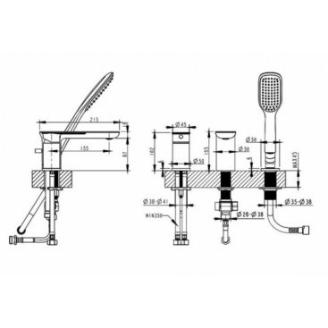 Смеситель на борт ванны Bravat Gina F565104C-2-ENG