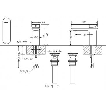 Смеситель для раковины Bravat Gina F165104C-ENG