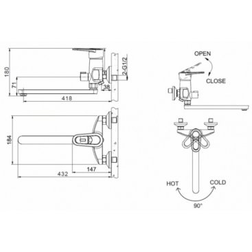 Смеситель для ванны Bravat Loop F6124182CP-02L-RUS