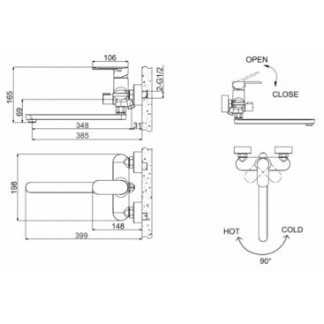 Смеситель для ванны Bravat Opal F6125183CP-02L-RUS