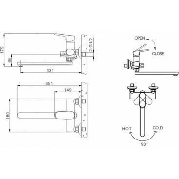 Смеситель для ванны Bravat Pure F6105161C-01A