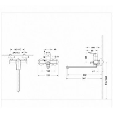 Смеситель для ванны Bravat Real F6121179CP-01L