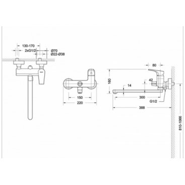 Смеситель для ванны Bravat Vega F6119177CP-01L