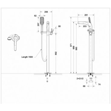 Смеситель для ванны Bravat Wave F674108C-B