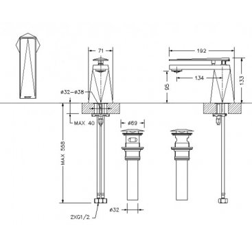 Смеситель для раковины Bravat Diamond F118102G-1-ENG