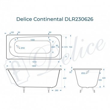 Ванна Delice Continental 160x70