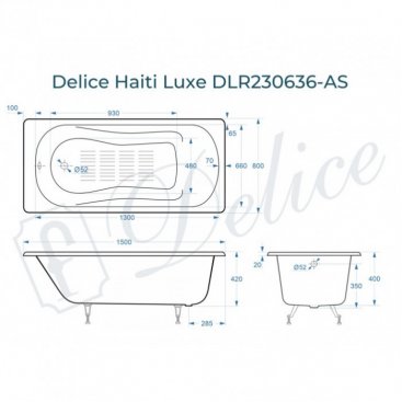 Ванна Delice Haiti Luxe 150x80 с антискользящим покрытием