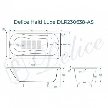 Ванна Delice Haiti Luxe 170x80 с антискользящим покрытием