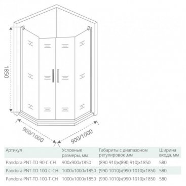 Душевой угол Good Door Pandora PNT-TD-100-C-CH