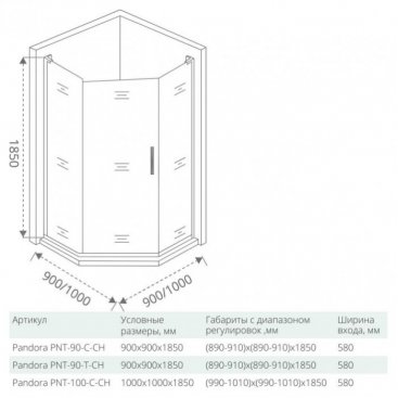 Душевой угол Good Door Pandora PNT-90-C-CH