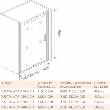 Душевая дверь Good Door Puerta WTW-130-C-CH