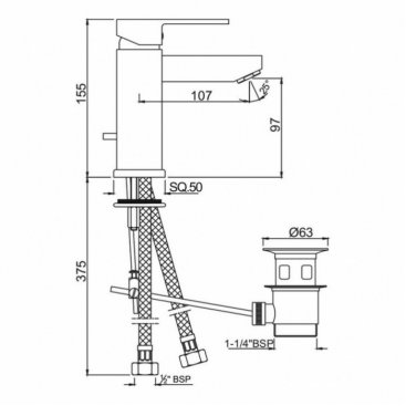 Смеситель для раковины Jaquar Kubix-F KUB-CHR-35052FB хром