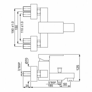 Смеситель для ванны Jaquar Kubix-F KUB-CHR-35119F хром