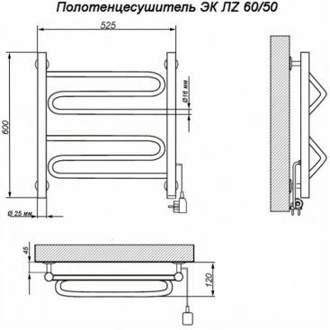 Полотенцесушитель электрический Ника Curve ЛЗ 60/50 каб