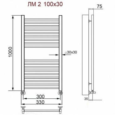 Полотенцесушитель Ника Modern ЛМ-2 100/30 с вентилями