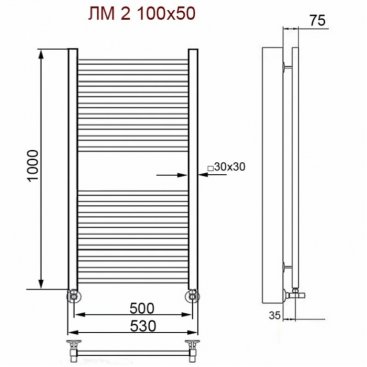 Полотенцесушитель Ника Modern ЛМ-2 100/50 с вентилями