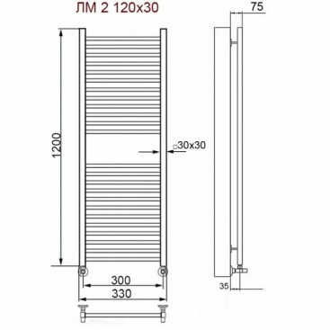 Полотенцесушитель Ника Modern ЛМ-2 120/30 с вентилями