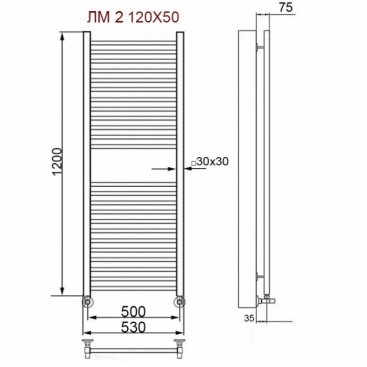 Полотенцесушитель Ника Modern ЛМ-2 120/50 с вентилями