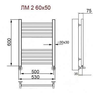 Полотенцесушитель Ника Modern ЛМ-2 60/50 с вентилями