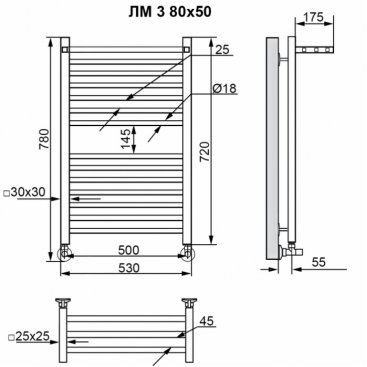 Полотенцесушитель Ника Modern ЛМ-3 80/50 белый с вентилями