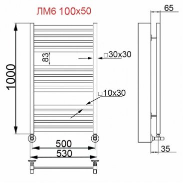 Полотенцесушитель Ника Modern ЛМ-6 100/50 черный с вентилями