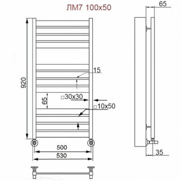 Полотенцесушитель Ника Modern ЛМ-7 100/50 черный с вентилями