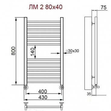 Полотенцесушитель Ника Modern ЛМ-2 80/40 черный с вентилями