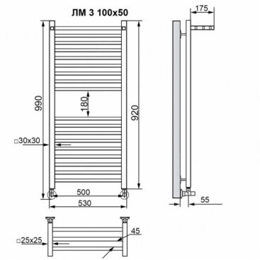 Полотенцесушитель Ника Modern ЛМ-3 100/50 черный с вентилями