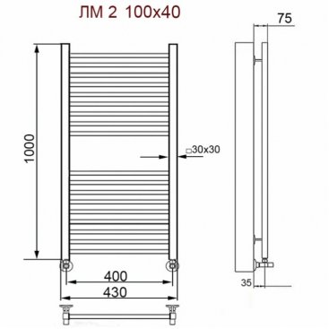 Полотенцесушитель Ника Modern ЛМ-2 100/40 черный с вентилями