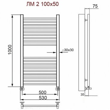 Полотенцесушитель Ника Modern ЛМ-2 100/50 белый с вентилями