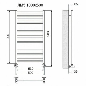 Полотенцесушитель Ника Modern ЛМ-5 100/50 с вентилями