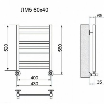 Полотенцесушитель Ника Modern ЛМ-5 60/40 с вентилями