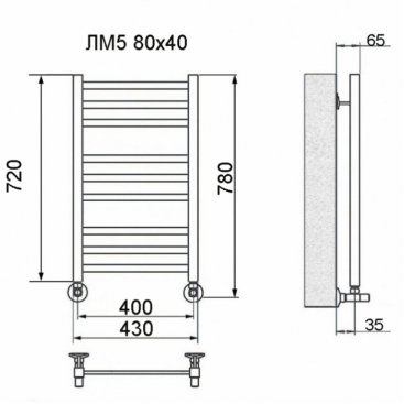 Полотенцесушитель Ника Modern ЛМ-5 80/40 с вентилями