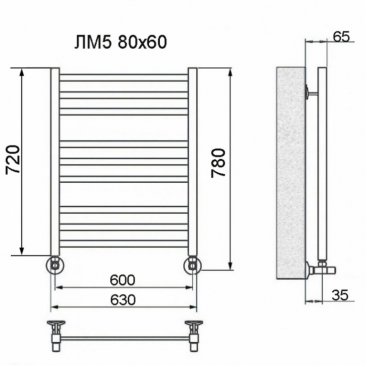 Полотенцесушитель Ника Modern ЛМ-5 80/60 с вентилями