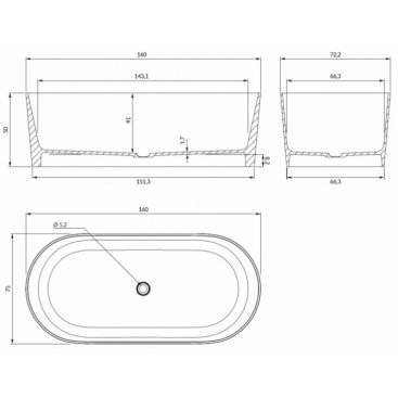 Ванна Omnires Ovo M+ 160x75 темно-синяя