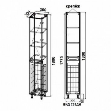 Пенал Style Line Марелла 30 L с бельевой корзиной белый матовый