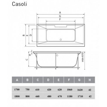 Ванна Vayer Casoli 180x80