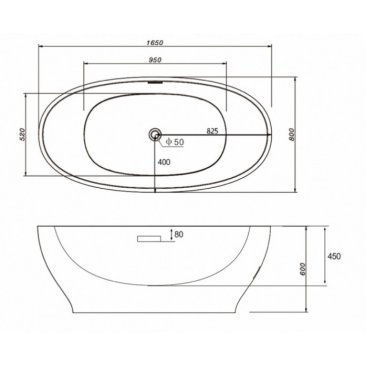 Акриловая ванна Abber AB9207 165x80 см, отдельностоящая, овальная, с каркасом, со сливом-переливом