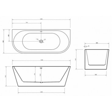 Акриловая ванна Abber AB9216-1.5 150x80 см, овальная, с каркасом, со сливом-переливом