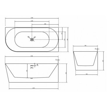 Акриловая ванна Abber AB9258-1.7 R 170x80 см, угловая, с каркасом, со сливом-переливом, асимметричная