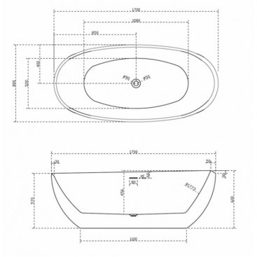 Акриловая ванна Abber AB9285 170x80 см, отдельностоящая, овальная, с каркасом, со сливом-переливом