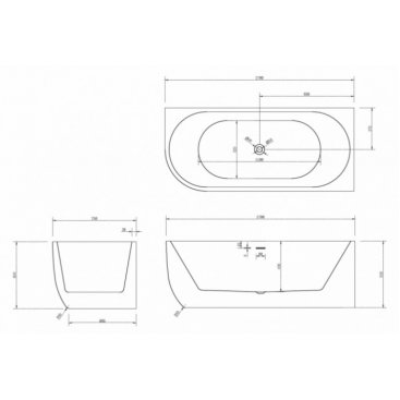 Акриловая ванна Abber AB9315 R 170x75 см, угловая, с каркасом, со сливом-переливом, асимметричная