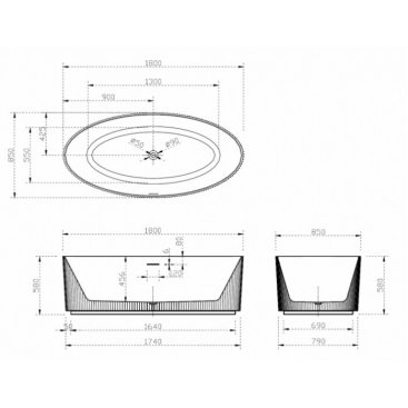 Акриловая ванна Abber AB9327 180x85 см, отдельностоящая, овальная, с каркасом, со сливом-переливом