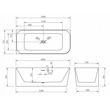 Ванна Abber AB9331 160x75 левосторонняя
