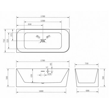 Ванна Abber AB9331 170x75 левосторонняя
