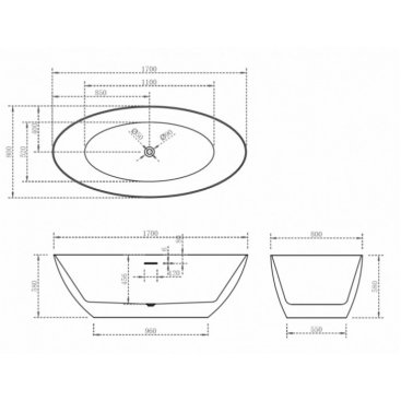 Акриловая ванна Abber AB9374-1.7 170x80 см, отдельностоящая, овальная, с каркасом, со сливом-переливом
