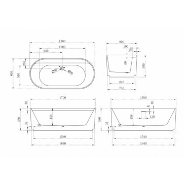 Акриловая ванна ABBER AB9444MW 170x80 см