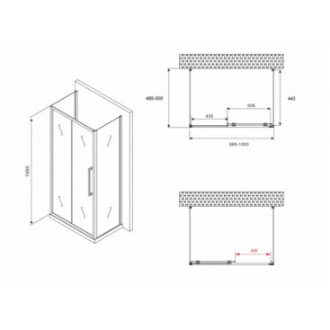 Душевой уголок Abber Schwarzer Diamant AG30100BH-S50B-S50B 100x50